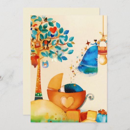 Gratulatie met de pasgeboren baby van de speelse f aankondiging (Voorkant / Achterkant)