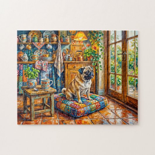 Gratwonerkeukenraam Mops Illustratie Legpuzzel (Horizontaal)