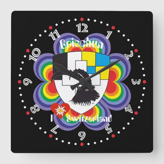 Graubünden Grischun Grigioni Schweiz Svizra Uhr Vierkante Klok (Voorkant)