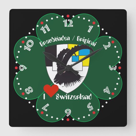 Graubünden Grischun Grigioni Schweiz Svizra Uhr Vierkante Klok (Voorkant)