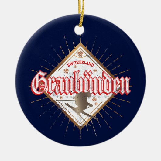 Graubünden Zwitserland retro skier  Keramisch Ornament (Voorkant)
