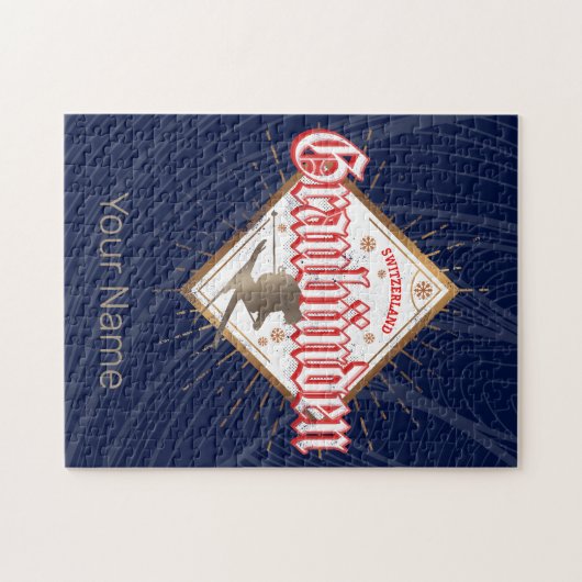 Graubünden Zwitserland retro skier  Legpuzzel (Horizontaal)