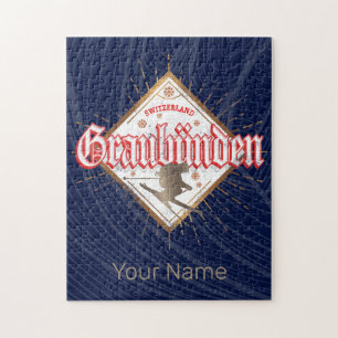 Graubünden Zwitserland retro skier  Legpuzzel