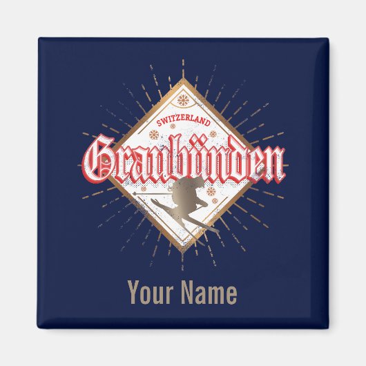 Graubünden Zwitserland retro skier  Magneet (Voorkant)