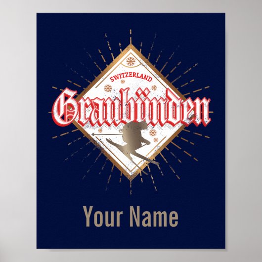 Graubünden Zwitserland retro skier  Poster (Voorkant)