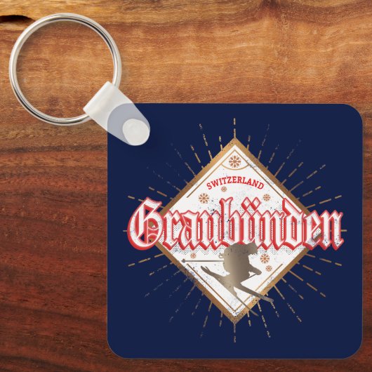 Graubünden Zwitserland retro skier  Sleutelhanger (Voorkant)