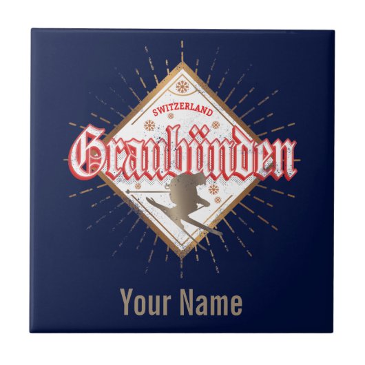 Graubünden Zwitserland retro skier  Tegeltje (Voorkant)