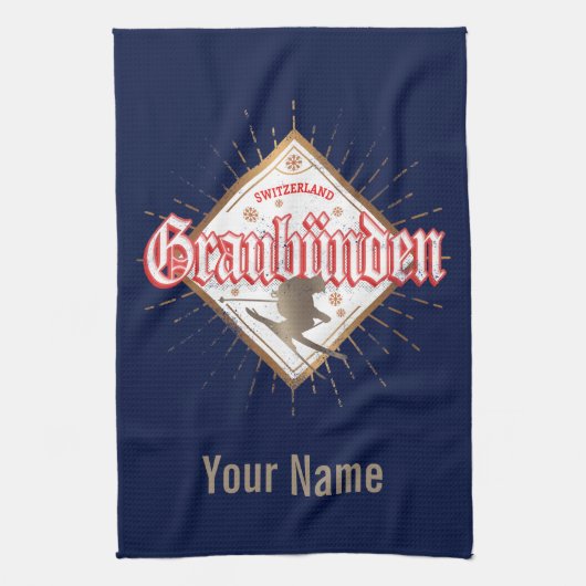 Graubünden Zwitserland retro skier Theedoek (Verticaal)