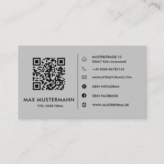 Graue QR Code Visitenkarte Selbst Gestalten Visitekaartje (Voorkant)