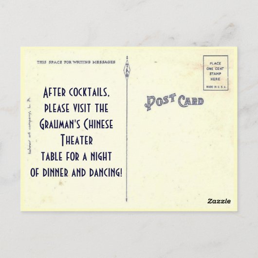 Grauman's Theatre Wedding Escort Kaart Briefkaart (Achterkant)