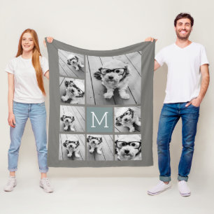 Grauw blauw Instagram 8 Foto Collage KAN KLEUR bew Fleece Deken