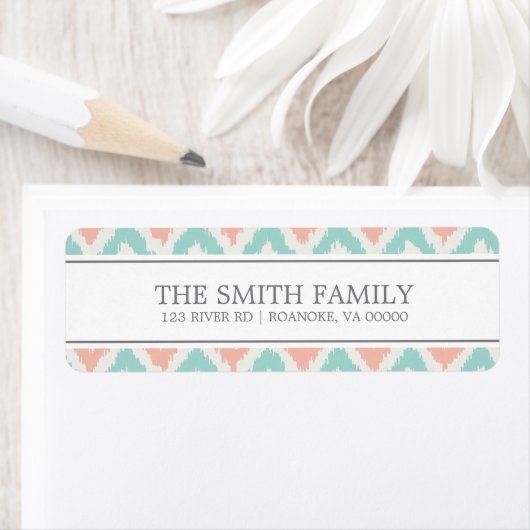 Grauw Mint Peach Zigzag Tribal Patroon Etiket (Insitu)