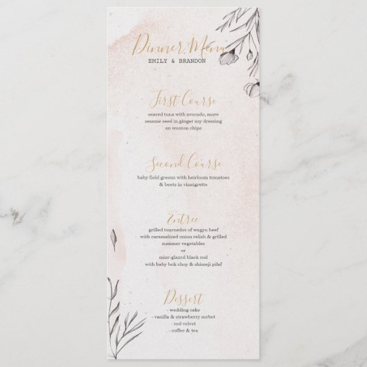 Grauwe bloemen roze achtergrond menu (Voorkant)