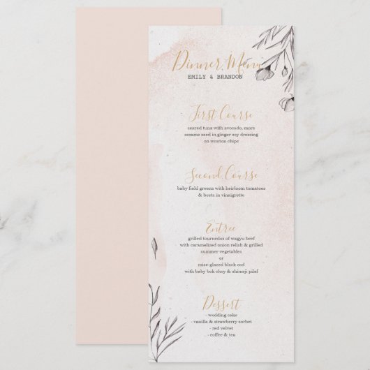 Grauwe bloemen roze achtergrond menu (Voorkant / Achterkant)