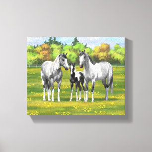 Grauwe dappel verfpaarden in zomerdeeg canvas afdruk
