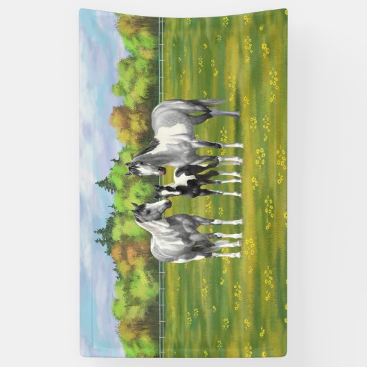 Grauwe dappel verfpaarden in zomerdeeg spandoek (Verticaal)