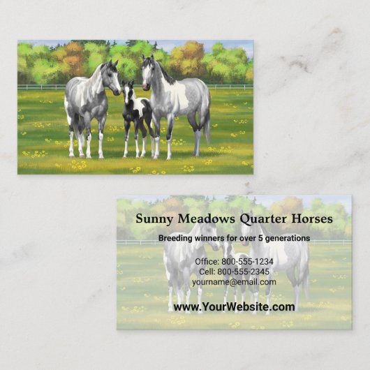 Grauwe dappel verfpaarden in zomerdeeg visitekaartje (Voorkant / Achterkant)