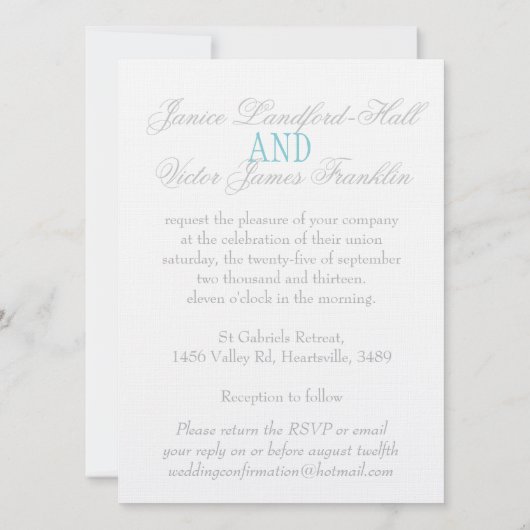 Grauwe duif blauw lint formeel huwelijk uitnodigen kaart (Achterkant)