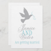 Grauwe duif blauw lint formeel huwelijk uitnodigen kaart (Voorkant / Achterkant)