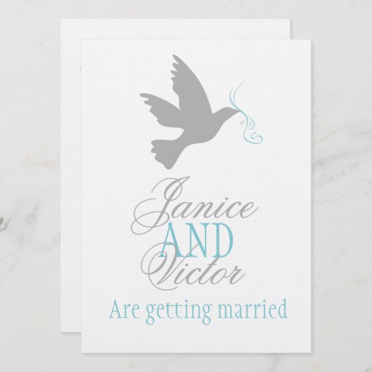 Grauwe duif blauw lint formeel huwelijk uitnodigen kaart (Voorkant / Achterkant)