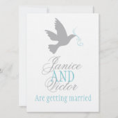 Grauwe duif blauw lint formeel huwelijk uitnodigen kaart (Voorkant)