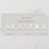 Grauwe en Paarse bruiloft tijdlijn Welkomstpagina  Programmakaart (Voorkant / Achterkant)