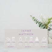 Grauwe en Paarse bruiloft tijdlijn Welkomstpagina  Programmakaart (Staand voorkant)