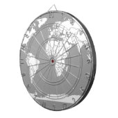 Grauwe en witte kaart van de wereld dartbord (Voorkant Rechts)