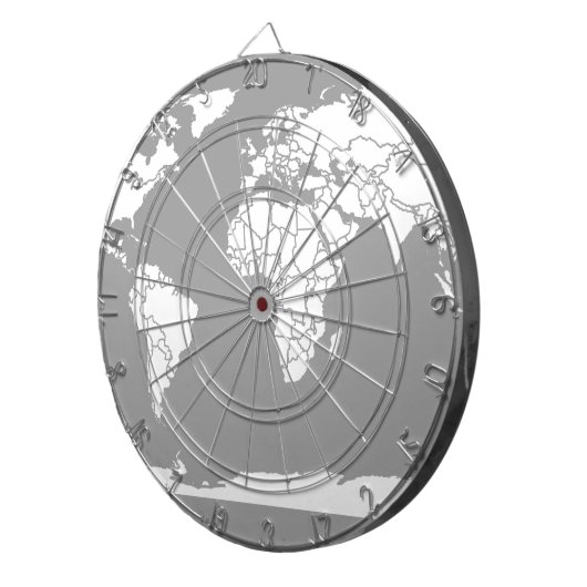 Grauwe en witte kaart van de wereld dartbord (Voorkant Rechts)