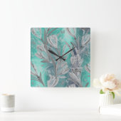 Grauwe grafiet Aquatisch Blauwgroen Floral Butterf Vierkante Klok (Huis)