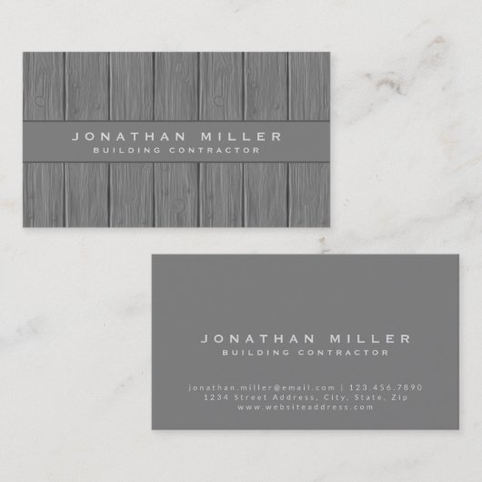 Grauwe houten plaat voor professionele bouwcontrac visitekaartje (Voorkant / Achterkant)