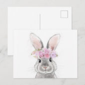 Grauwe konijn met bloemkroon briefkaart (Voorkant / Achterkant)