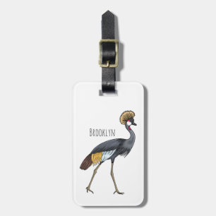 Grauwe kraanvogel cartoon illustratie bagagelabel