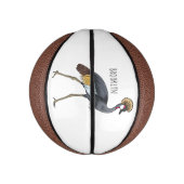 Grauwe kraanvogel cartoon illustratie basketbal (Verticaal)