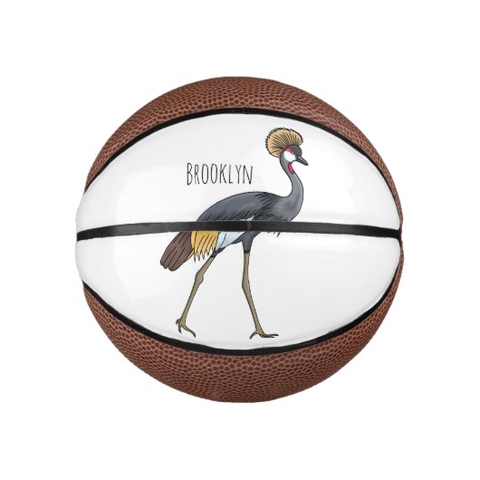 Grauwe kraanvogel cartoon illustratie basketbal (Voorkant)