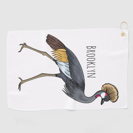 Grauwe kraanvogel cartoon illustratie golfhanddoek (Horizontaal)