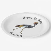 Grauwe kraanvogel cartoon illustratie papieren bordje (Gekanteld)