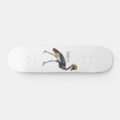 Grauwe kraanvogel cartoon illustratie persoonlijk skateboard (Horizontaal)