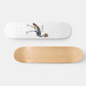 Grauwe kraanvogel cartoon illustratie persoonlijk skateboard (Horizontaal)