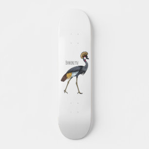 Grauwe kraanvogel cartoon illustratie persoonlijk skateboard