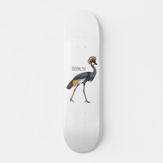 Grauwe kraanvogel cartoon illustratie persoonlijk skateboard (Voorkant)