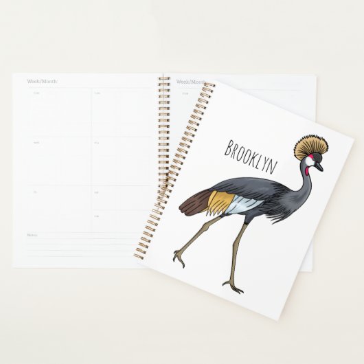 Grauwe kraanvogel cartoon illustratie planner (Display)