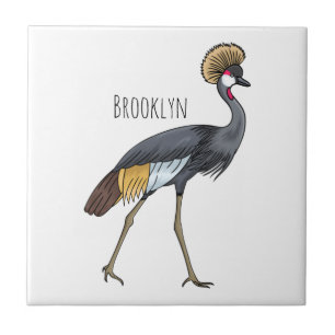 Grauwe kraanvogel cartoon illustratie tegeltje