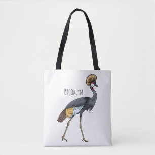 Grauwe kraanvogel cartoon illustratie tote bag