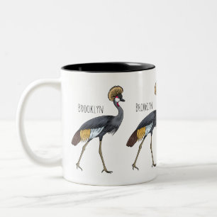 Grauwe kraanvogel cartoon illustratie tweekleurige koffiemok