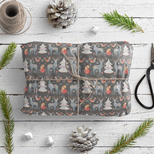 Grauwe Noordse kerstboom - Floral Holiday Cadeaupapier
