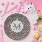 Grauwe Noordse Snowflake Winter Monogram Patroon Papieren Bordje (Feest)