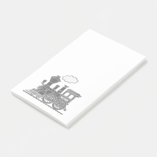 Grauwe stoomtrein genaamd grafisch artikel post-it® notes (Schuin)