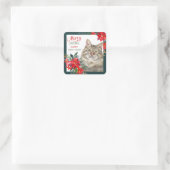 Grauwe tablet Cat Poinsettia Border Kerstmis Vierkante Sticker (Tas)