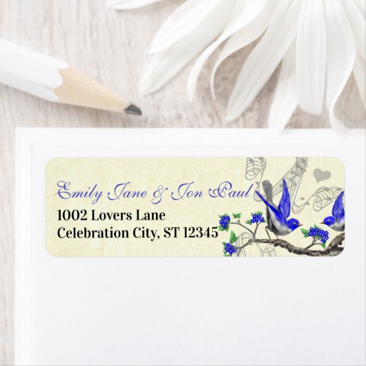 Grauwe vogel - koninklijk blauw extra groot retour etiket (Insitu)